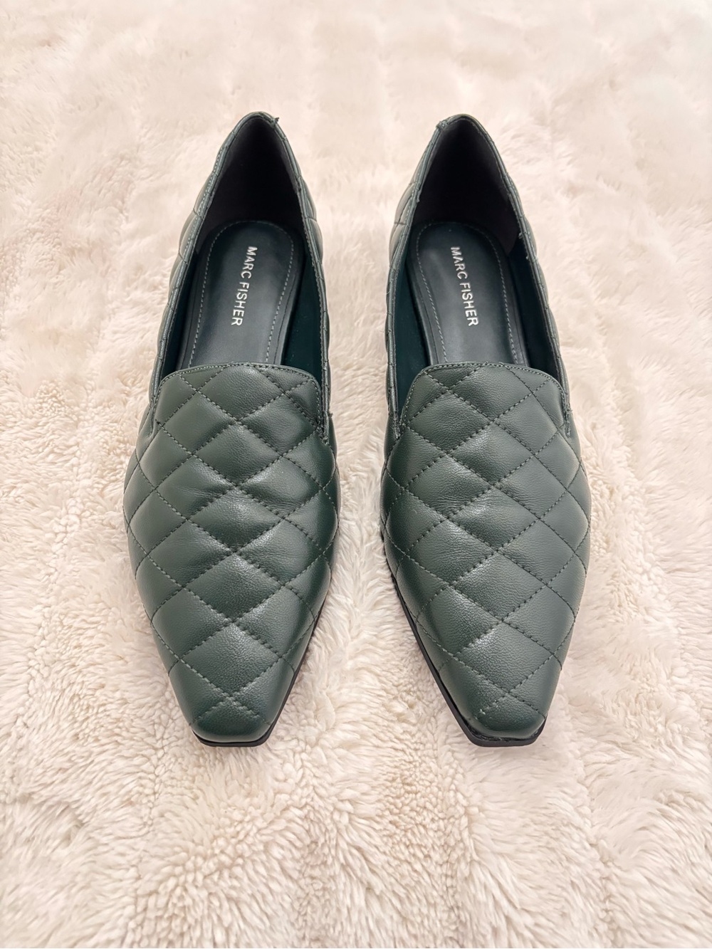Marc Fisher Quilted Pointed Slip-On Flats in Dark Green Size 9